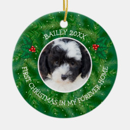 Adorno De Cerámica Personalizado Foto Bernedoodle Primer Navidad