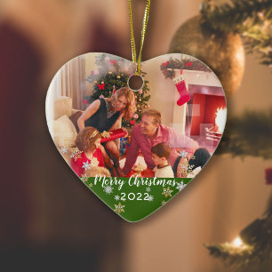 Adorno De Cerámica Personalizado Foto de 2 caras Feliz Navidad