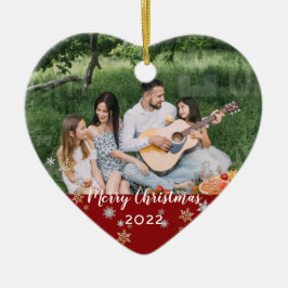 Adorno De Cerámica Personalizado Foto de Navidades de la mitad roja d