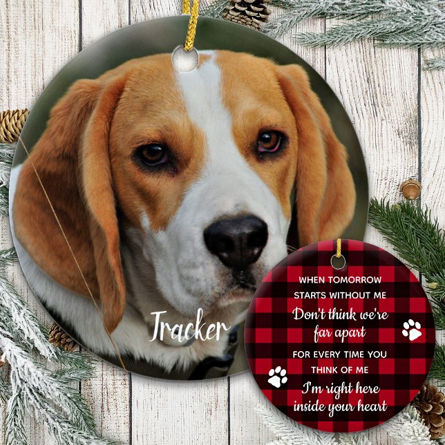 Adorno De Cerámica Personalizado Foto Perro Mascota Red Plaid Memoria (Subido por el creador)