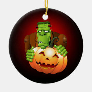 Adorno De Cerámica Personalizado Frankenstein con Calabaza