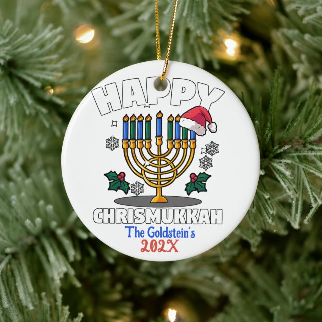 Adorno De Cerámica Personalizado Funny Happy Chrismukkah Happy Hanukk (Árbol)