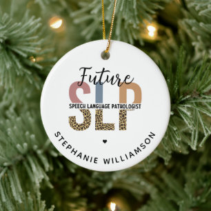 Adorno De Cerámica Personalizado Futuro SLP Speech Pathólogo Leopard