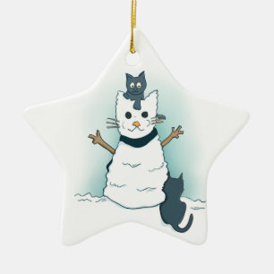 Adorno De Cerámica Personalizado Gatitos haciendo un gato de nieve pa