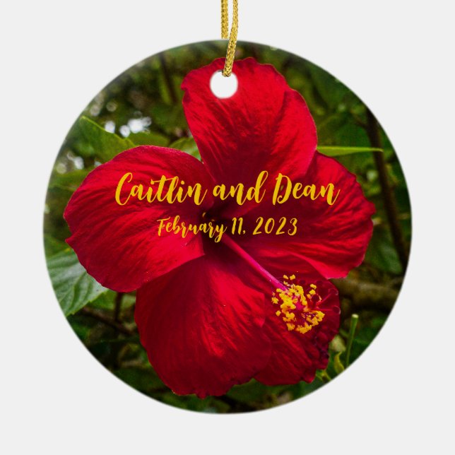 Adorno De Cerámica Personalizado Glass Hibiscus Ornament (Frente)