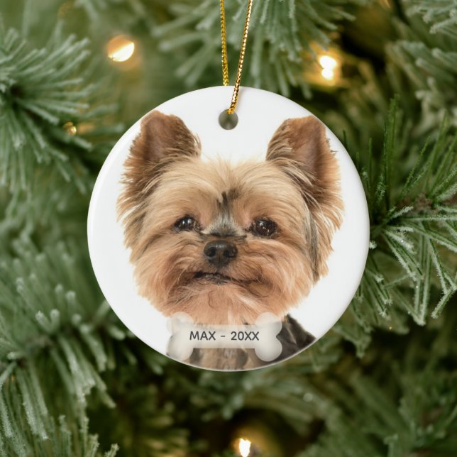 Adorno De Cerámica Personalizado Gold Yorkshire Terrier Dog Photo (Árbol)