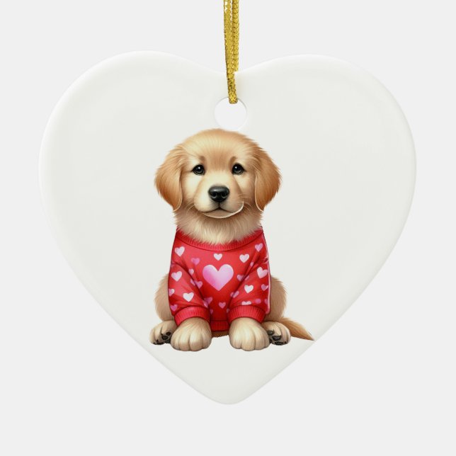 Adorno De Cerámica Personalizado Golden Retriever Dog Valentine (Frente)