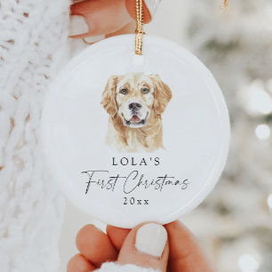 Adorno De Cerámica Personalizado Golden Retriever My First Christmas