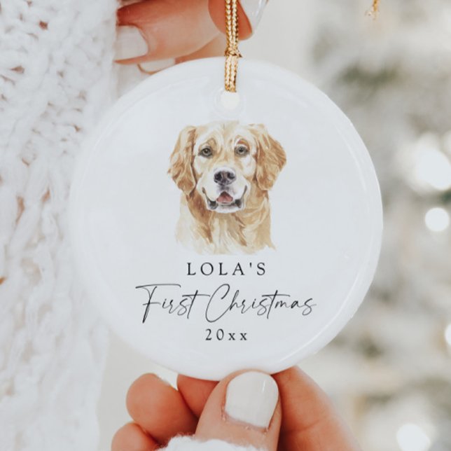 Adorno De Cerámica Personalizado Golden Retriever My First Christmas (Subido por el creador)