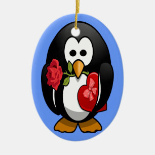 Adorno De Cerámica Personalizado gracioso de Penguin El día de San Va