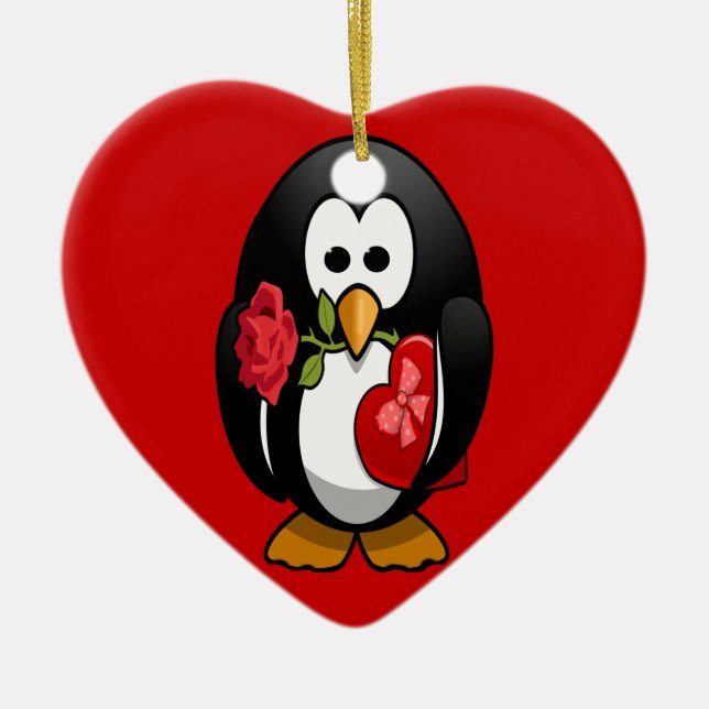 Adorno De Cerámica Personalizado gracioso de Penguin El día de San Va (Frente)