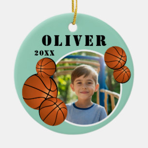 Adorno De Cerámica Personalizado Green Basketball Ball Sports Photo