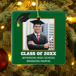 Adorno De Cerámica Personalizado Green Graduation Senior Portrait Pho