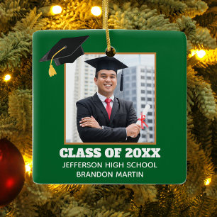 Adorno De Cerámica Personalizado Green Graduation Senior Portrait Pho