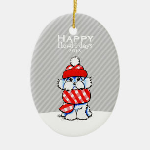 Adorno De Cerámica Personalizado gris de la raya del navidad lindo