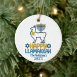 Adorno De Cerámica Personalizado Happy Llamakkah Happy Hanukkah<br><div class="desc">¿Buscando grandes regalos para Chrismukkah,  Navidades o Hanukkah? Mira este artículo y nuestra colección completa de artículos personalizados y divertidos para esa persona especial de tu círculo.</div>