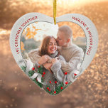 Adorno De Cerámica Personalizado Holly y Pine Silver Frame Photo 1ª N<br><div class="desc">Marco plateado adornado con adorno de pino y hueso para mostrar tu propia memoria especial. La forma del corazón es un símbolo perfecto para el amor. El brillante y luminoso borde plateado rodea tus fotos. Las cintas hueca, de pino y de seda completan el diseño con un ambiente alegre de...</div>