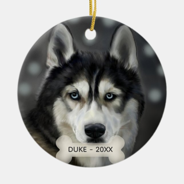 Adorno De Cerámica Personalizado Husky Dog Photo (Frente)