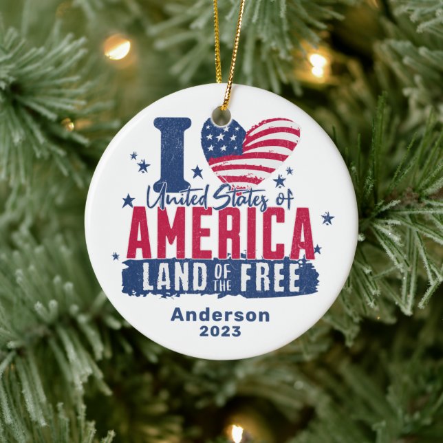 Adorno De Cerámica Personalizado I Love Estados Unidos (Árbol)