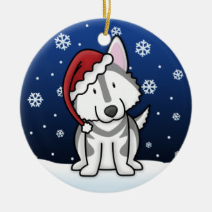Adorno De Cerámica Personalizado kawaii Alaskan Malamute Navidades