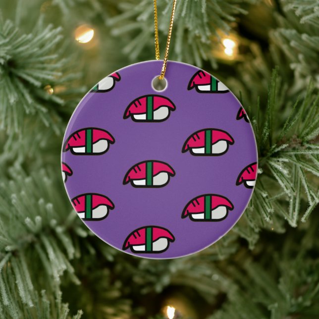 Adorno De Cerámica Personalizado Kawaii Sushi, Arroz de Pescado y Alg (Árbol)