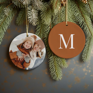 Adorno De Cerámica Personalizado Keepsake Photo y Navidades de monogr