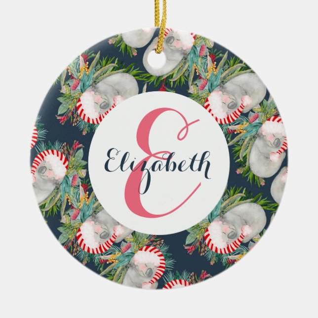 Adorno De Cerámica Personalizado Koala Navidades Azul (Frente)