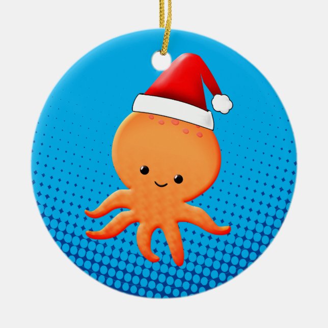 Adorno De Cerámica Personalizado lindo bebé Octopus Santas Gorra (Frente)