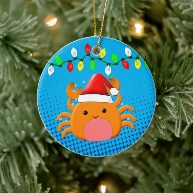 Adorno De Cerámica Personalizado lindo Crab Santa Hat Navidades Luces (Árbol)