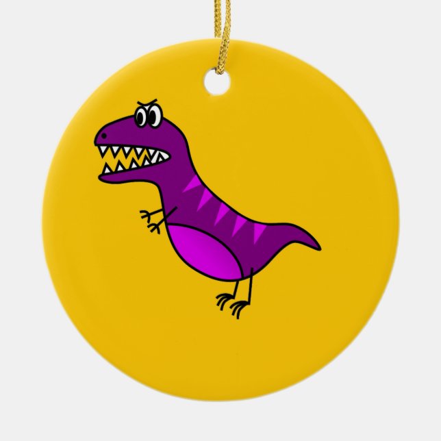 Adorno De Cerámica Personalizado lindo enojado de dinosaurio morado (Frente)