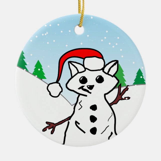 Adorno De Cerámica Personalizado lindo gato Snowman vacaciones de inv (Frente)