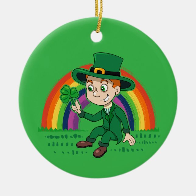 Adorno De Cerámica Personalizado lindo leprechaun con shamrock y arco (Frente)