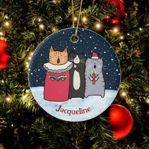 Adorno De Cerámica Personalizado lindo Navidades de gatos Carol canta