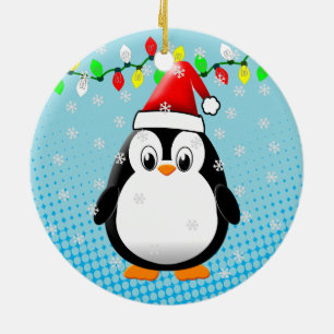 Adorno De Cerámica Personalizado lindo Navidades de pingüino de Santa