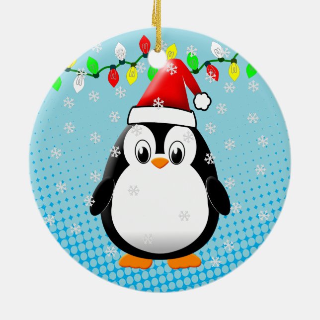 Adorno De Cerámica Personalizado lindo Navidades de pingüino de Santa (Atrás)