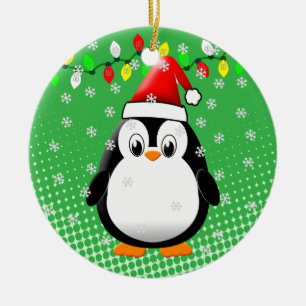 Adorno De Cerámica Personalizado lindo Navidades de pingüino de Santa