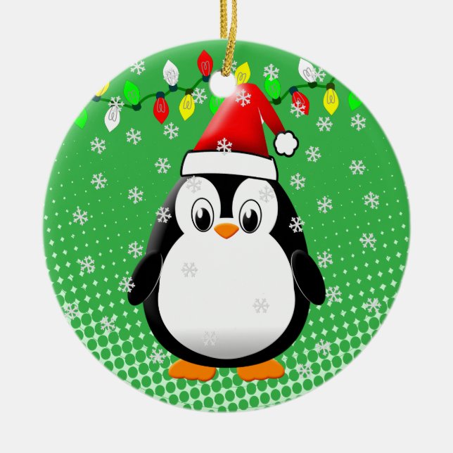Adorno De Cerámica Personalizado lindo Navidades de pingüino de Santa (Frente)