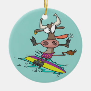 Adorno De Cerámica personalizado lindo y tonto surfista de vaca