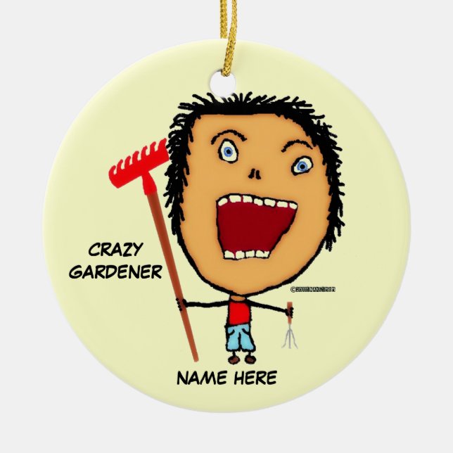 Adorno De Cerámica Personalizado Loco de Gardener (Frente)