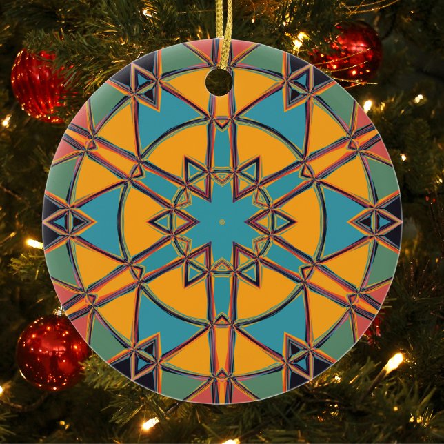 Adorno De Cerámica Personalizado Mandala amarillo azul y Naranja (Subido por el creador)