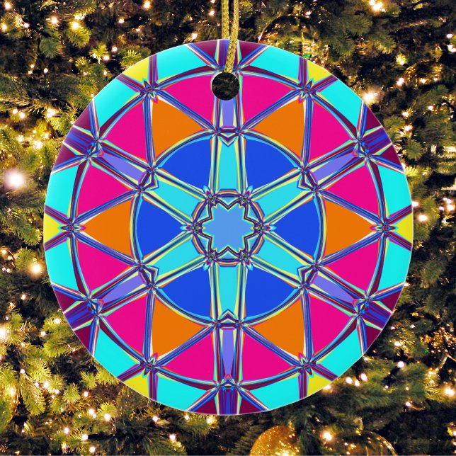 Adorno De Cerámica Personalizado Mandala azul amarillo rosa y Naranja (Subido por el creador)