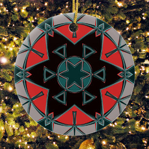Adorno De Cerámica Personalizado Mandala Azul Rojo y Negro