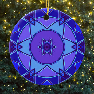 Adorno De Cerámica Personalizado Mandala Azul y Púrpura