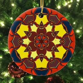 Adorno De Cerámica Personalizado Mandala Flor Naranja amarillo y azul