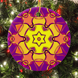 Adorno De Cerámica Personalizado Mandala Flor Naranja amarillo y rosa