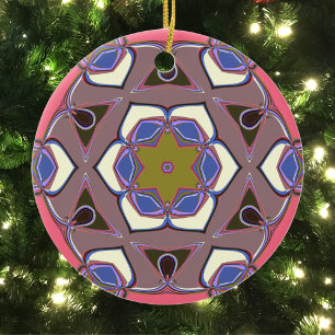 Adorno De Cerámica Personalizado Mandala Flor rosa azul y amarillo