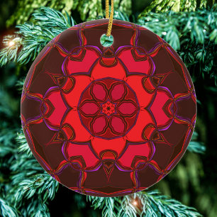Adorno De Cerámica Personalizado Mandala Flor rosa Rojo y Púrpura