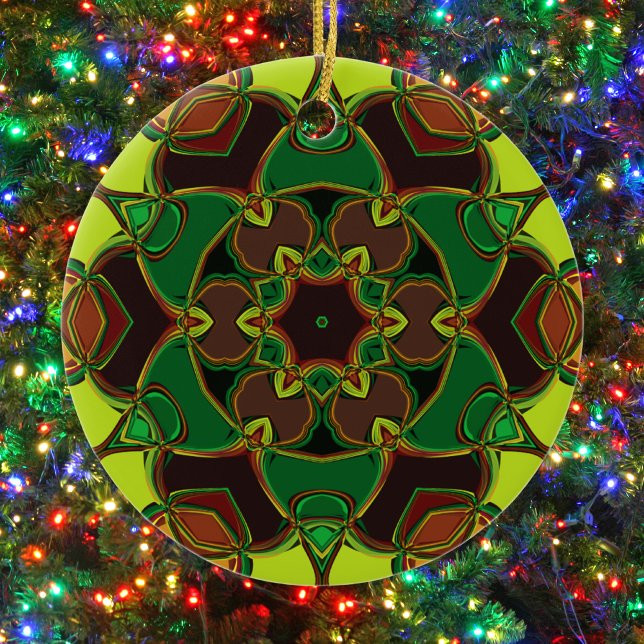 Adorno De Cerámica Personalizado Mandala Flor Verde Amarillo y Naranj (Subido por el creador)