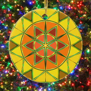 Adorno De Cerámica Personalizado Mandala Naranja amarillo y verde