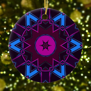 Adorno De Cerámica Personalizado Mandala Púrpura Rosa y Azul